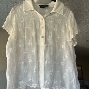 100% Silk Blouse, Floral Lace Design